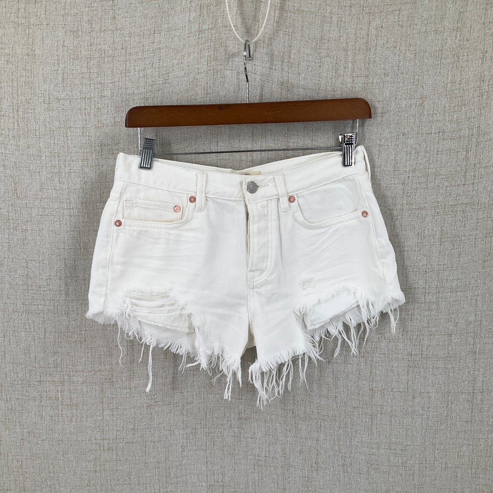 We The Free Denim Shorts Womens 24‎ White Cotton Distressed Frayed Boho
